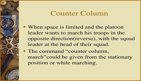 On which foot is the command counter column march given?